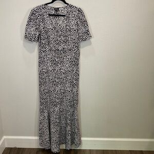 Who what wear tea length dress mermaid silhouette dot print